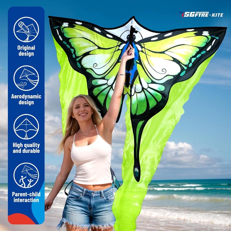 SGftre Tulle Butterfly Green Kite，Easy to Fly Kites for Kids & Adults, Perfect for Outdoor Activities & Holidays，Ideal Butterfly Kites for Kids and Adults with Kite Thread Included (Green) - Image 2